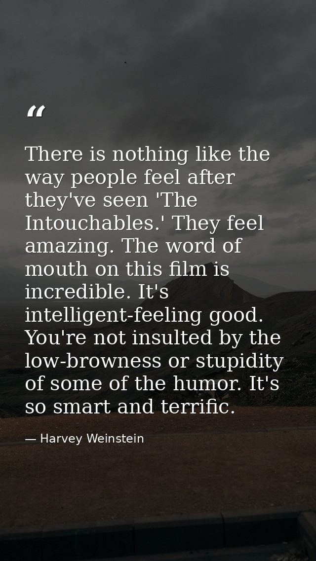 There is nothing like the way people feel after they've seen 'The Intouchables.' They feel amazing. The word of mouth on — Harvey Weinstein