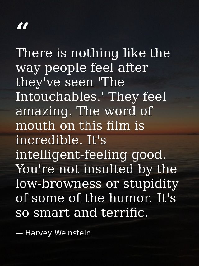 There is nothing like the way people feel after they've seen 'The Intouchables.' They feel amazing. The word of mouth on — Harvey Weinstein