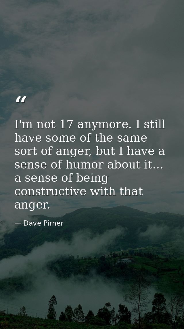 I'm not 17 anymore. I still have some of the same sort of anger, but I have a sense of humor about it... a sense of bein — Dave Pirner