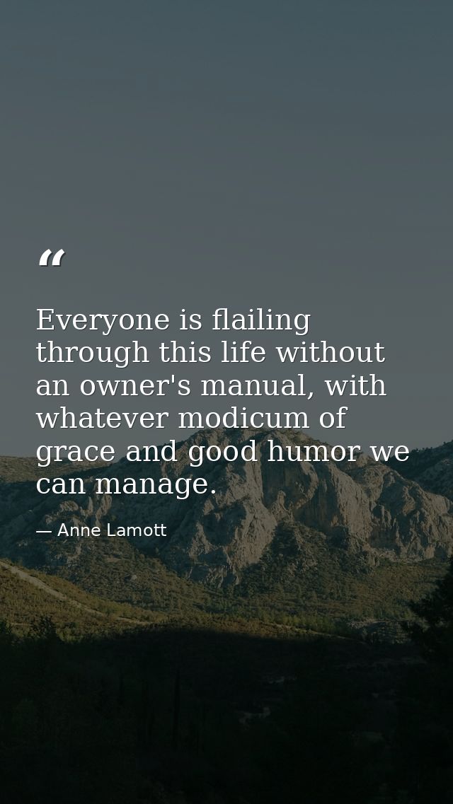 Everyone is flailing through this life without an owner's manual, with whatever modicum of grace and good humor we can m — Anne Lamott