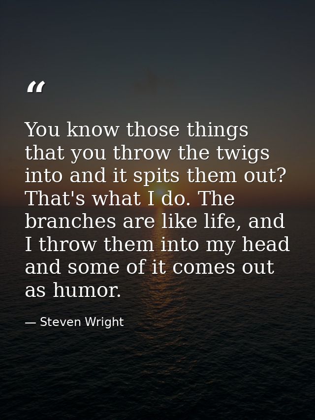 You know those things that you throw the twigs into and it spits them out? That's what I do. The branches are like life, — Steven Wright