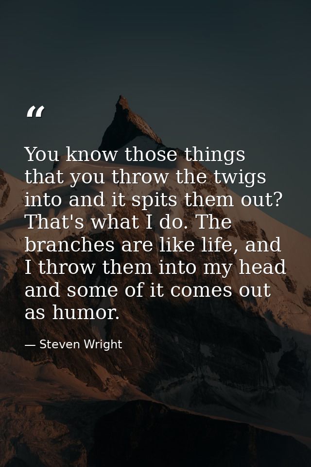 You know those things that you throw the twigs into and it spits them out? That's what I do. The branches are like life, — Steven Wright