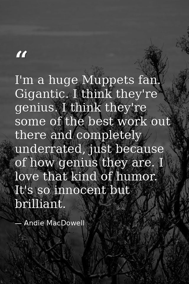 I'm a huge Muppets fan. Gigantic. I think they're genius. I think they're some of the best work out there and completely — Andie MacDowell