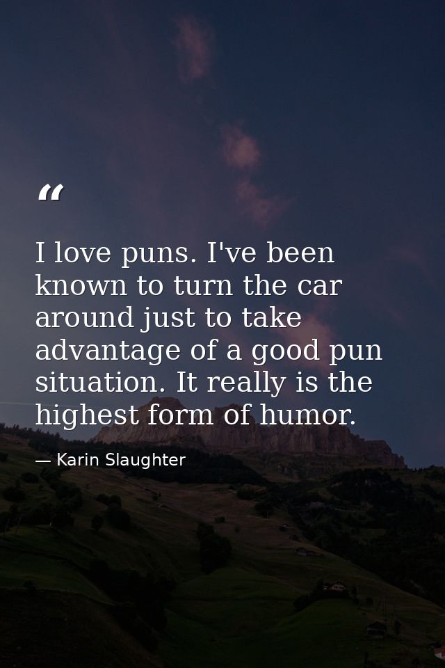 I love puns. I've been known to turn the car around just to take advantage of a good pun situation. It really is the hig — Karin Slaughter