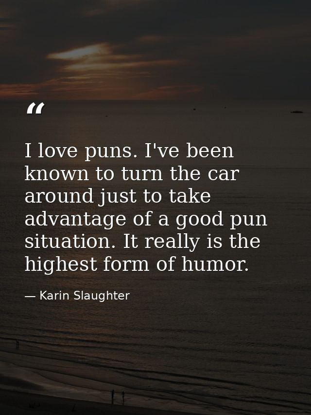 I love puns. I've been known to turn the car around just to take advantage of a good pun situation. It really is the hig — Karin Slaughter