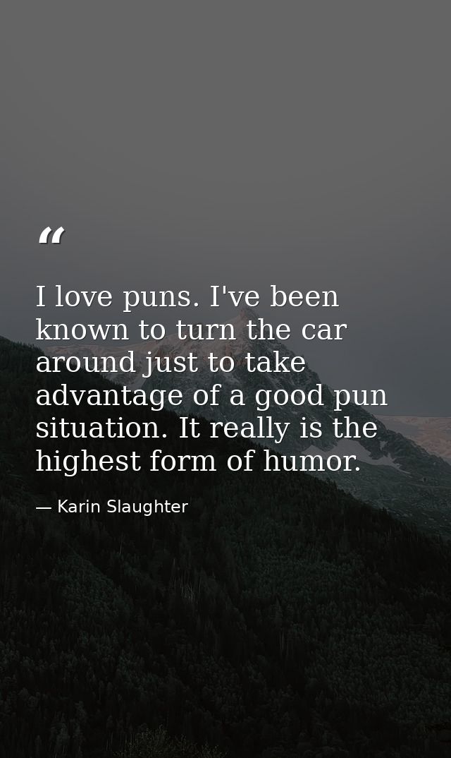 I love puns. I've been known to turn the car around just to take advantage of a good pun situation. It really is the hig — Karin Slaughter