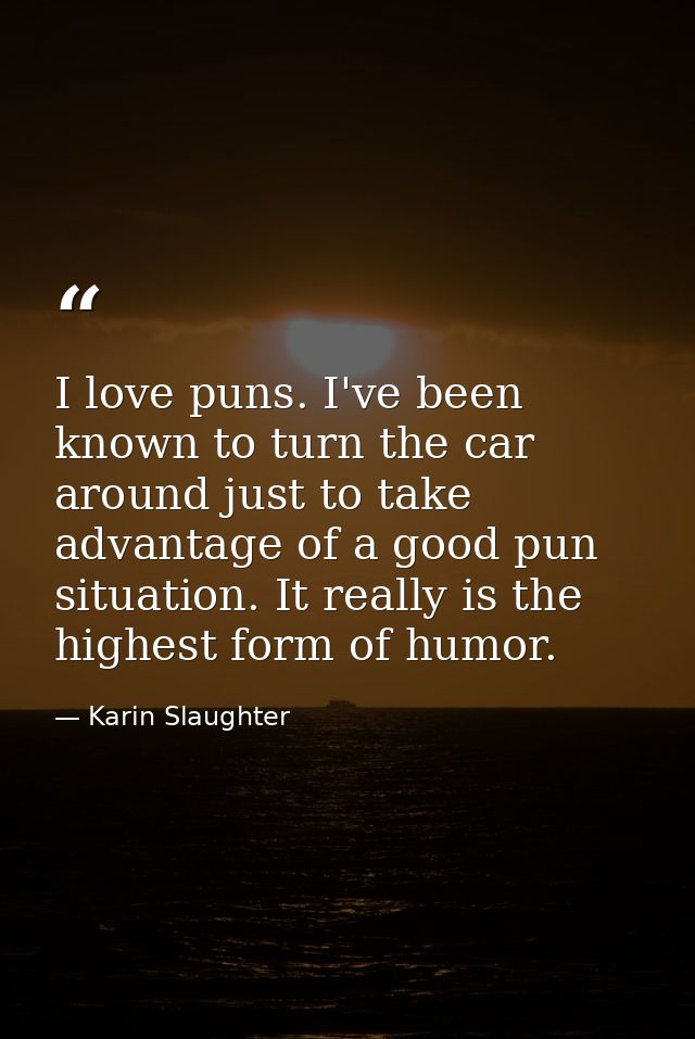 I love puns. I've been known to turn the car around just to take advantage of a good pun situation. It really is the hig — Karin Slaughter