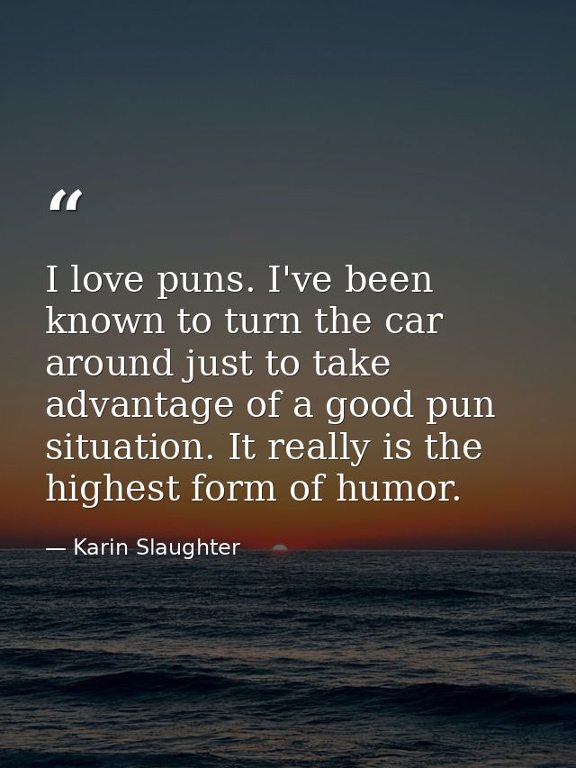 I love puns. I've been known to turn the car around just to take advantage of a good pun situation. It really is the hig — Karin Slaughter
