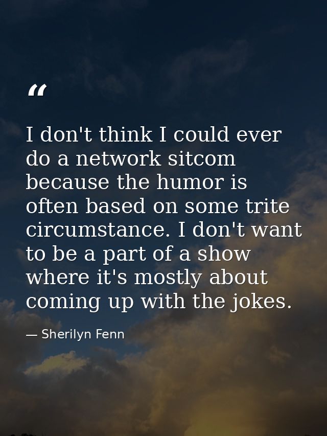 I don't think I could ever do a network sitcom because the humor is often based on some trite circumstance. I don't want — Sherilyn Fenn