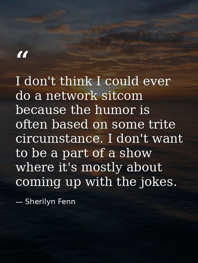 I don't think I could ever do a network sitcom because the humor is often based on some trite circumstance. I don't want — Sherilyn Fenn