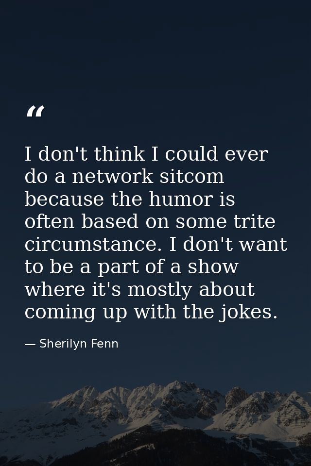 I don't think I could ever do a network sitcom because the humor is often based on some trite circumstance. I don't want — Sherilyn Fenn