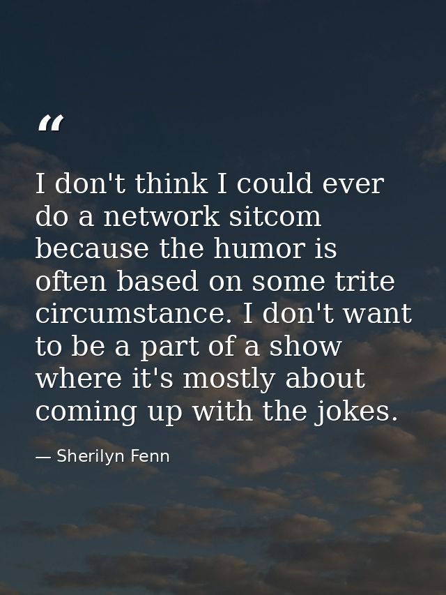 I don't think I could ever do a network sitcom because the humor is often based on some trite circumstance. I don't want — Sherilyn Fenn