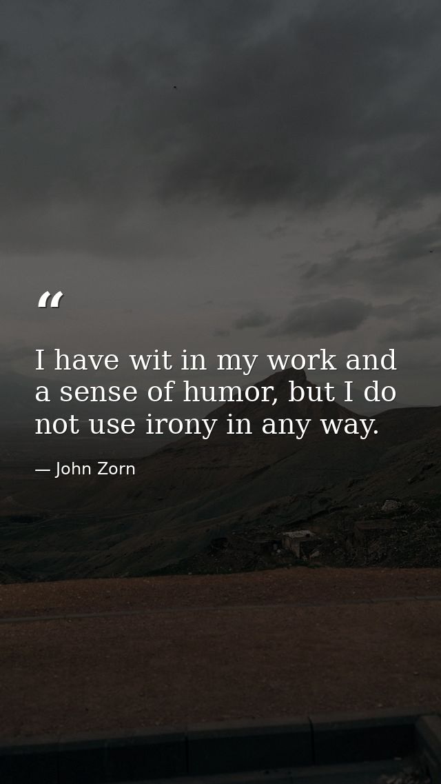 I have wit in my work and a sense of humor, but I do not use irony in any way. — John Zorn