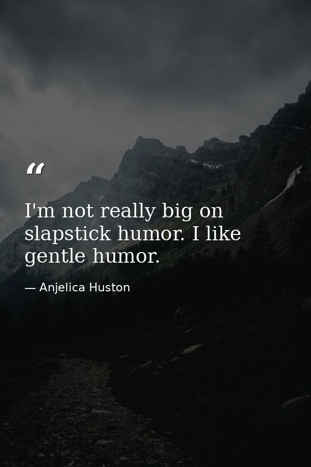 I'm not really big on slapstick humor. I like gentle humor. — Anjelica Huston