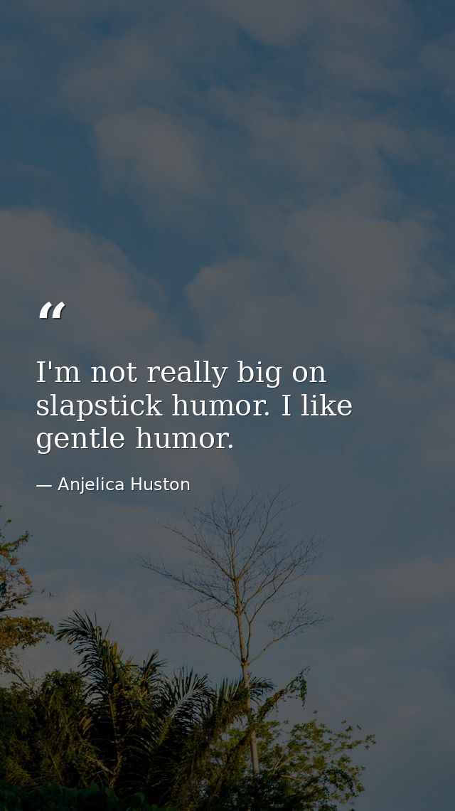 I'm not really big on slapstick humor. I like gentle humor. — Anjelica Huston
