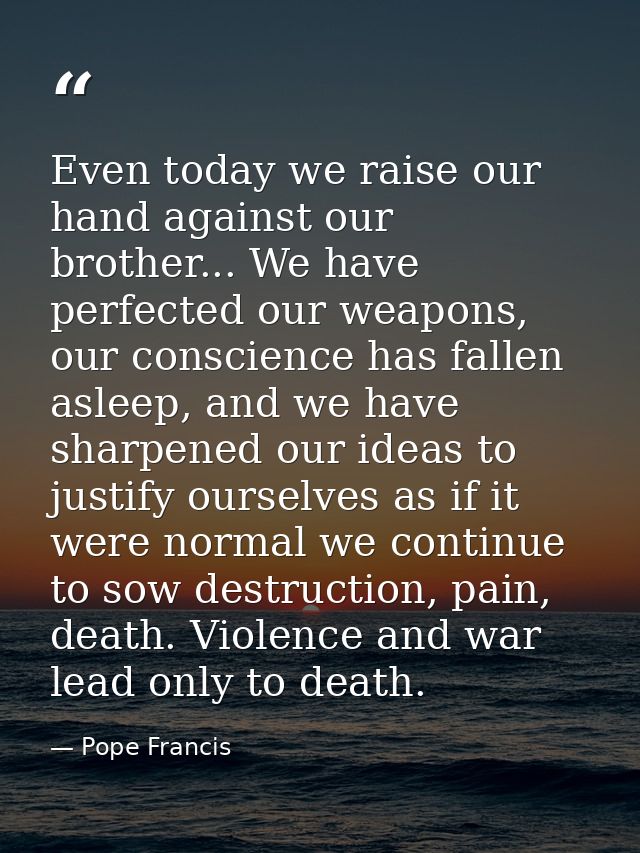 Even today we raise our hand against our brother... We have perfected our weapons, our conscience has fallen asleep, and — Pope Francis