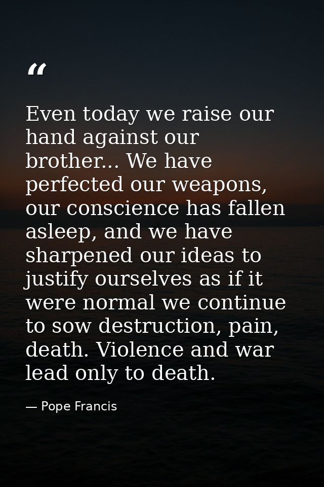 Even today we raise our hand against our brother... We have perfected our weapons, our conscience has fallen asleep, and — Pope Francis