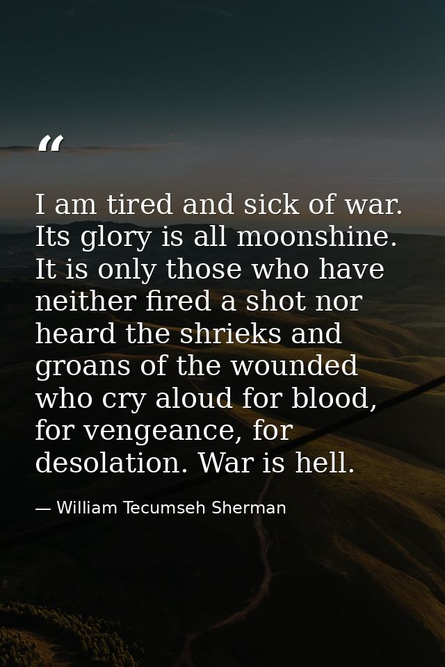 I am tired and sick of war. Its glory is all moonshine. It is only those who have neither fired a shot nor heard the shr — William Tecumseh Sherman