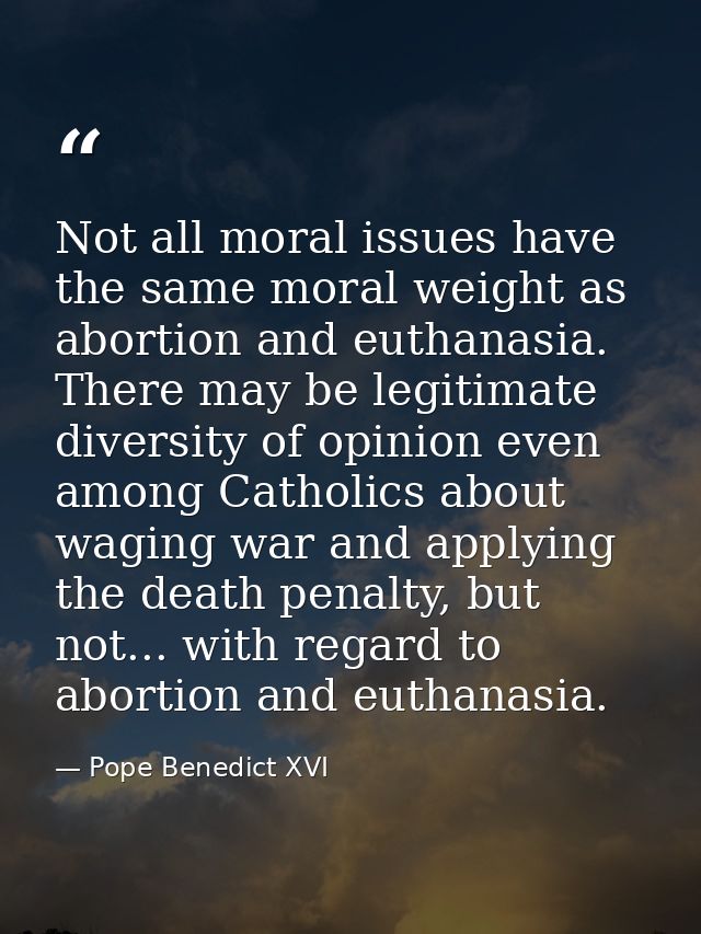 Not all moral issues have the same moral weight as abortion and euthanasia. There may be legitimate diversity of opinion — Pope Benedict XVI