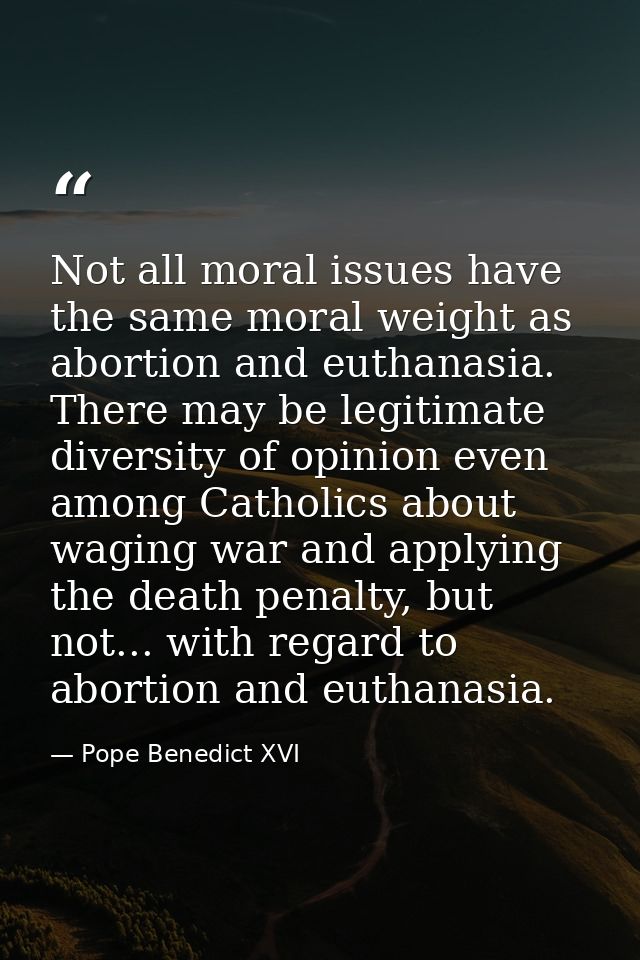 Not all moral issues have the same moral weight as abortion and euthanasia. There may be legitimate diversity of opinion — Pope Benedict XVI