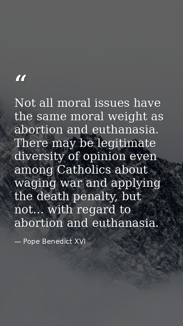 Not all moral issues have the same moral weight as abortion and euthanasia. There may be legitimate diversity of opinion — Pope Benedict XVI