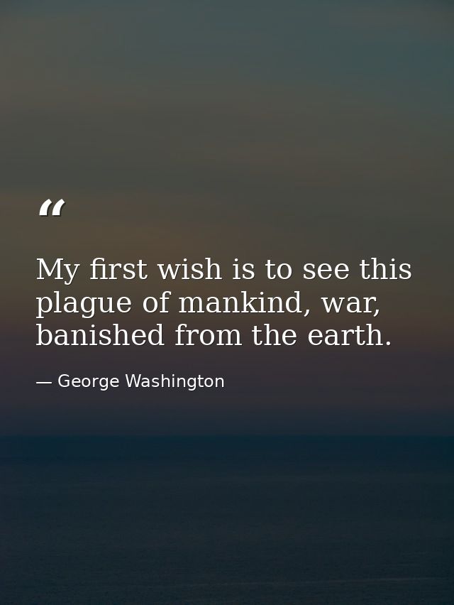 My first wish is to see this plague of mankind, war, banished from the earth. — George Washington