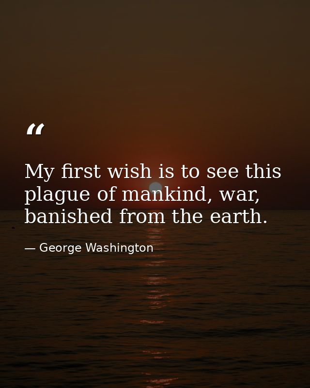 My first wish is to see this plague of mankind, war, banished from the earth. — George Washington