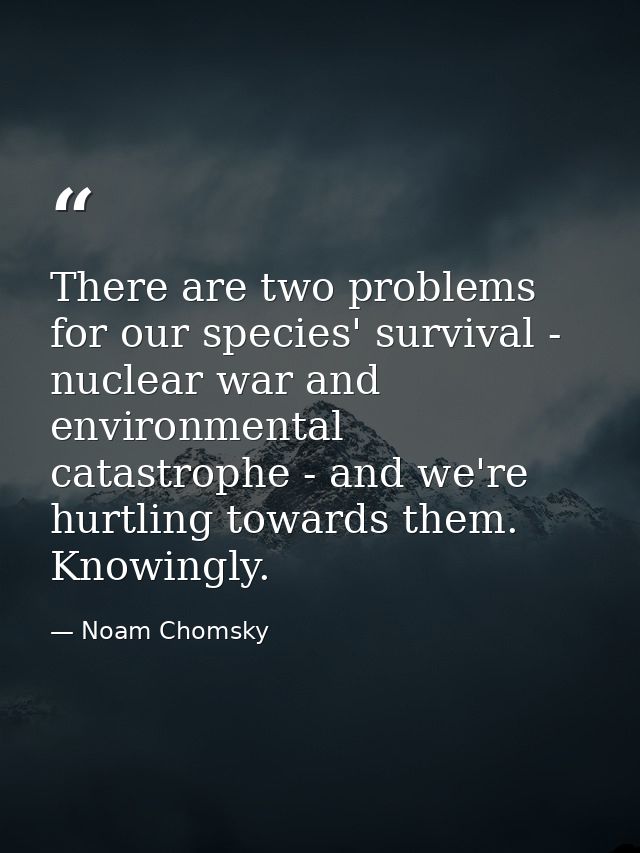 There are two problems for our species' survival - nuclear war and environmental catastrophe - and we're hurtling toward — Noam Chomsky