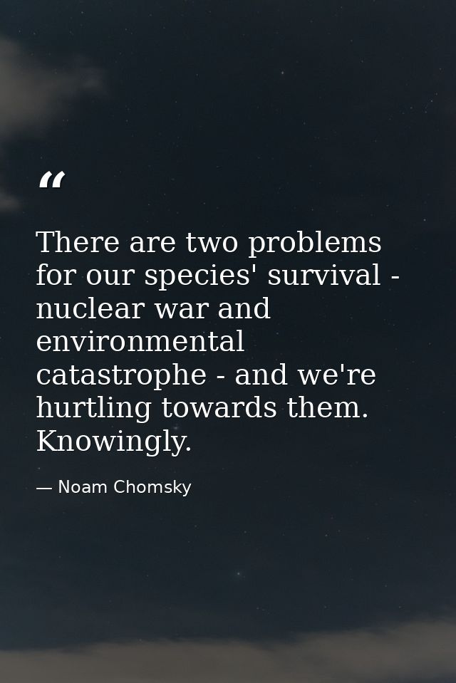 There are two problems for our species' survival - nuclear war and environmental catastrophe - and we're hurtling toward — Noam Chomsky