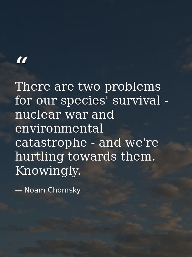 There are two problems for our species' survival - nuclear war and environmental catastrophe - and we're hurtling toward — Noam Chomsky