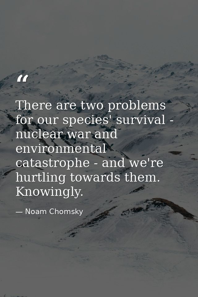 There are two problems for our species' survival - nuclear war and environmental catastrophe - and we're hurtling toward — Noam Chomsky
