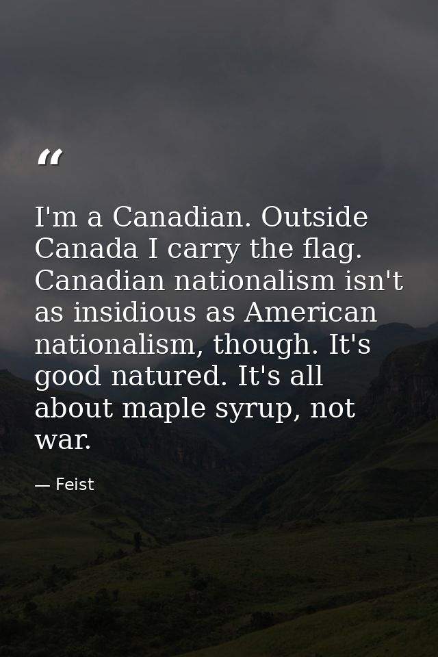 I'm a Canadian. Outside Canada I carry the flag. Canadian nationalism isn't as insidious as American nationalism, though — Feist