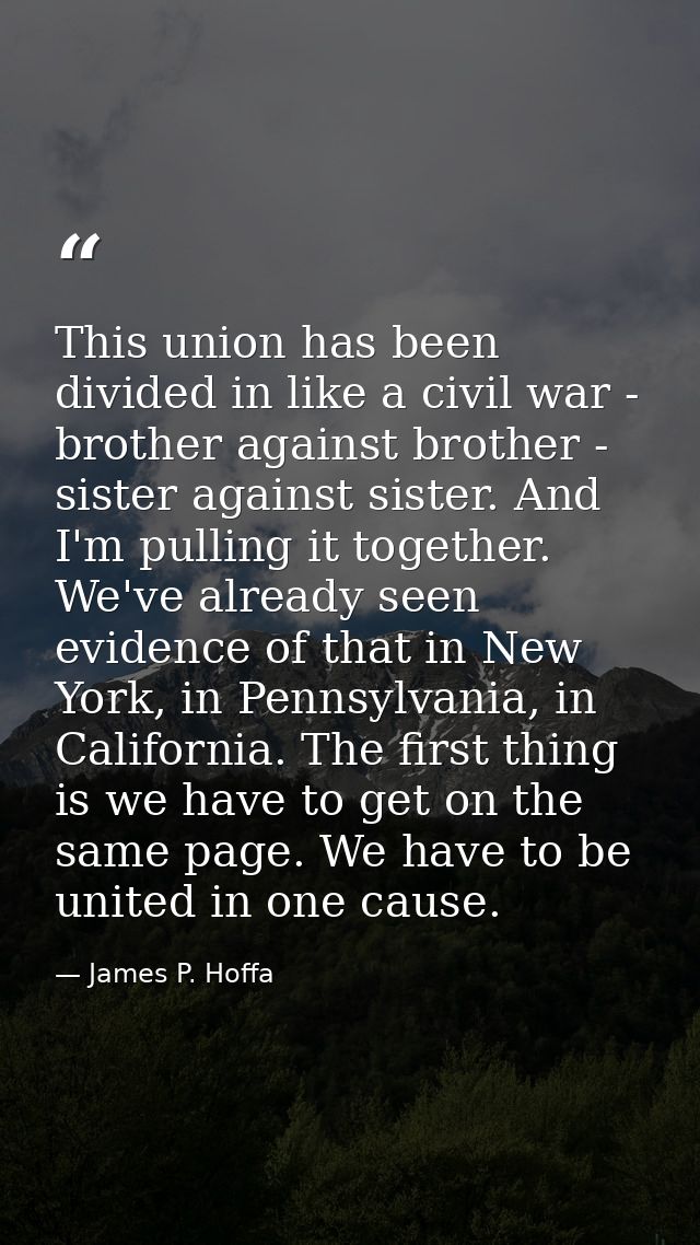 This union has been divided in like a civil war - brother against brother - sister against sister. And I'm pulling it to — James P. Hoffa