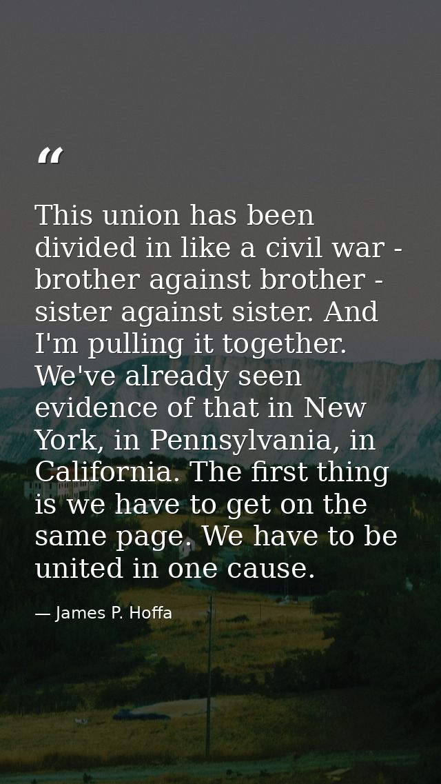 This union has been divided in like a civil war - brother against brother - sister against sister. And I'm pulling it to — James P. Hoffa