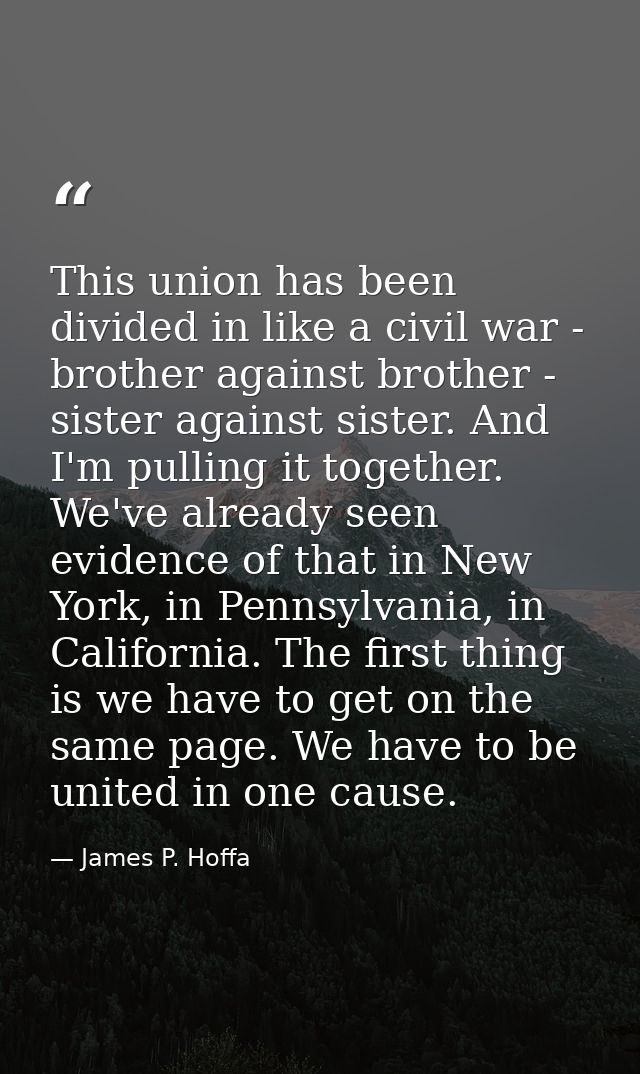 This union has been divided in like a civil war - brother against brother - sister against sister. And I'm pulling it to — James P. Hoffa