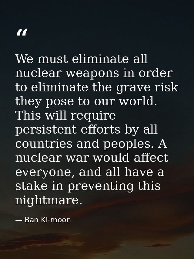 We must eliminate all nuclear weapons in order to eliminate the grave risk they pose to our world. This will require per — Ban Ki-moon