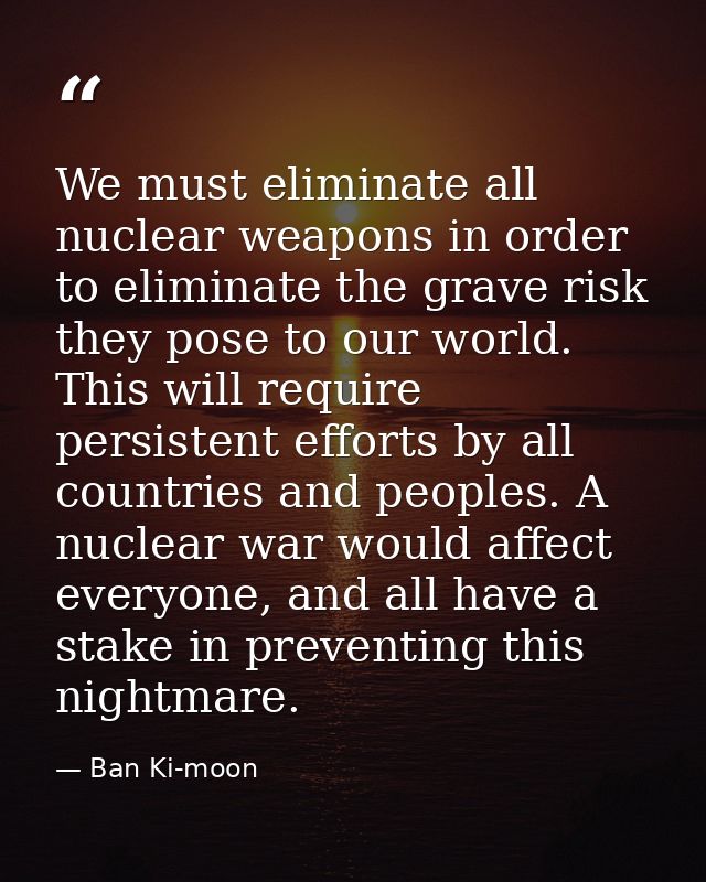 We must eliminate all nuclear weapons in order to eliminate the grave risk they pose to our world. This will require per — Ban Ki-moon