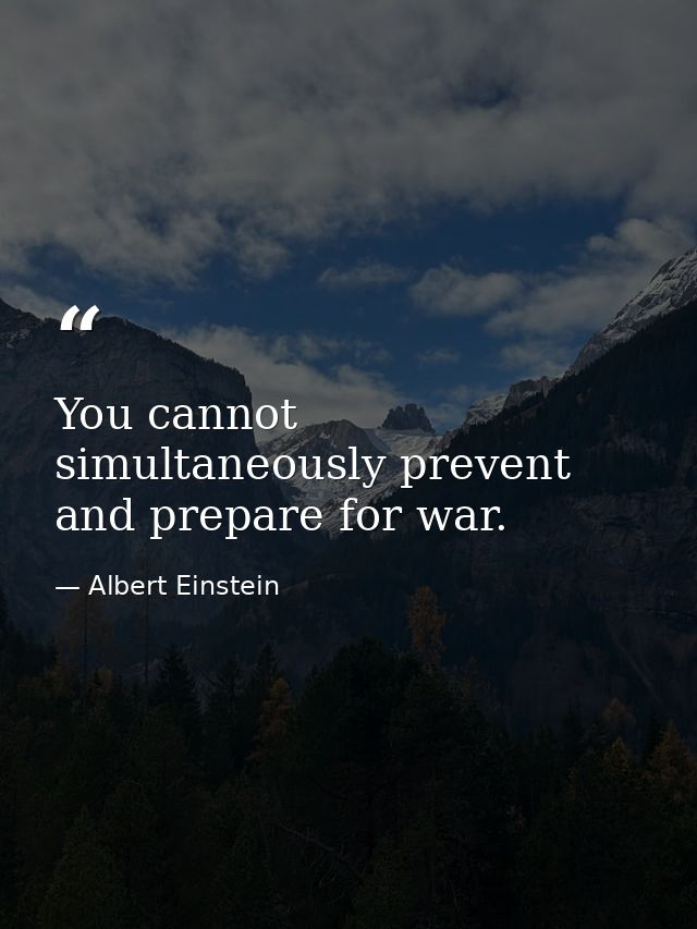You cannot simultaneously prevent and prepare for war. — Albert Einstein