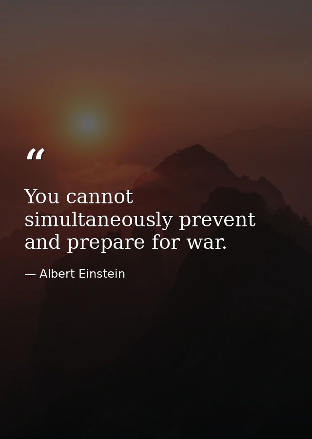 You cannot simultaneously prevent and prepare for war. — Albert Einstein