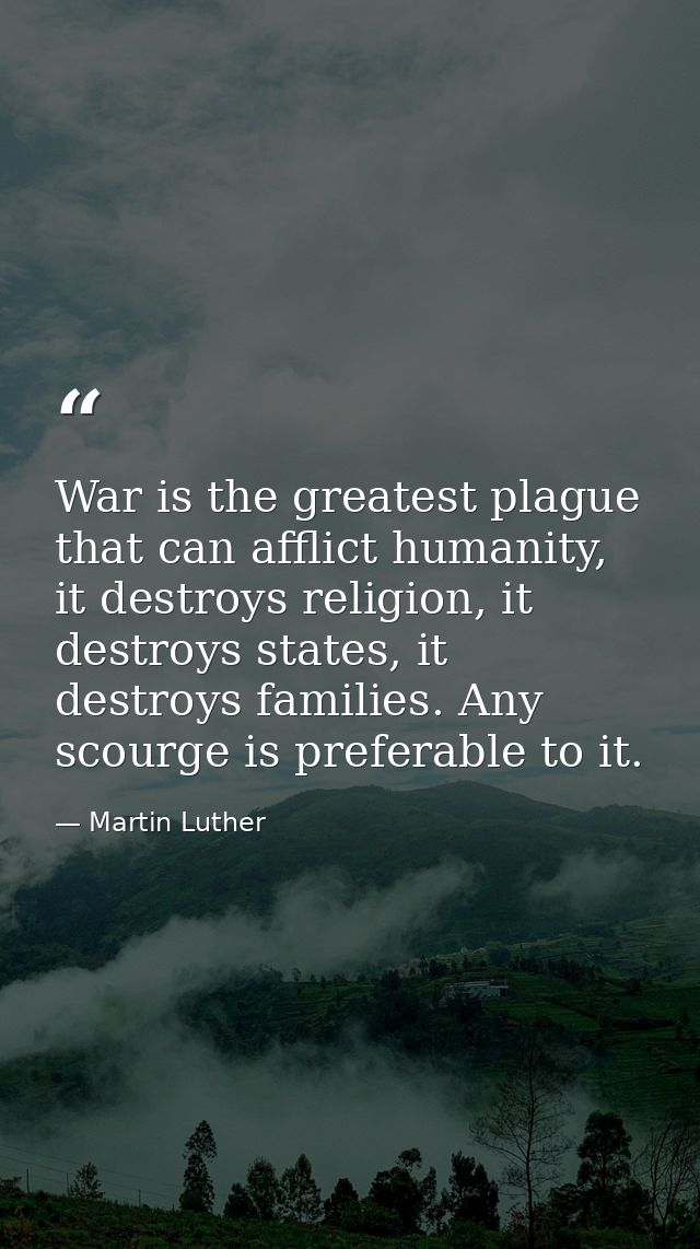 War is the greatest plague that can afflict humanity, it destroys religion, it destroys states, it destroys families. An — Martin Luther