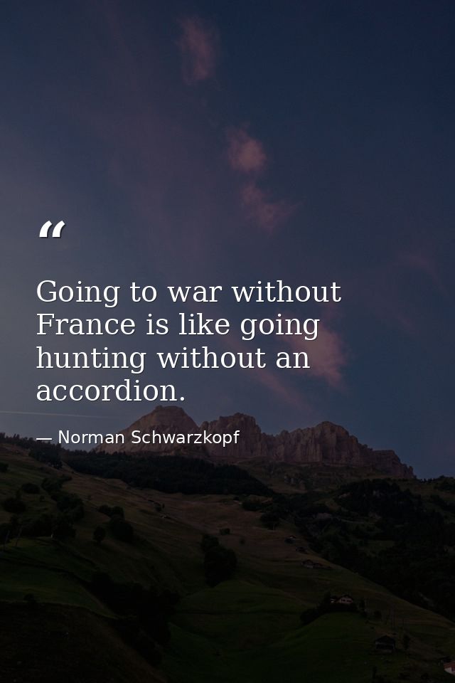 Going to war without France is like going hunting without an accordion. — Norman Schwarzkopf