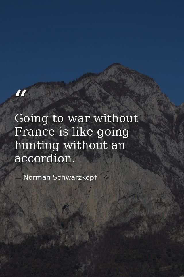 Going to war without France is like going hunting without an accordion. — Norman Schwarzkopf