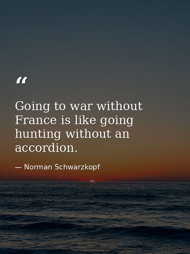 Going to war without France is like going hunting without an accordion. — Norman Schwarzkopf