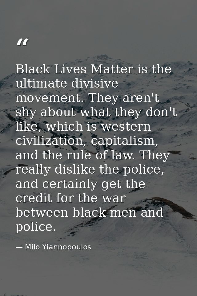 Black Lives Matter is the ultimate divisive movement. They aren't shy about what they don't like, which is western civil — Milo Yiannopoulos