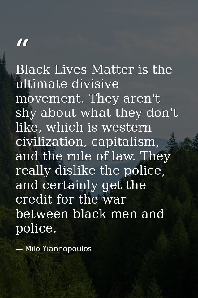 Black Lives Matter is the ultimate divisive movement. They aren't shy about what they don't like, which is western civil — Milo Yiannopoulos