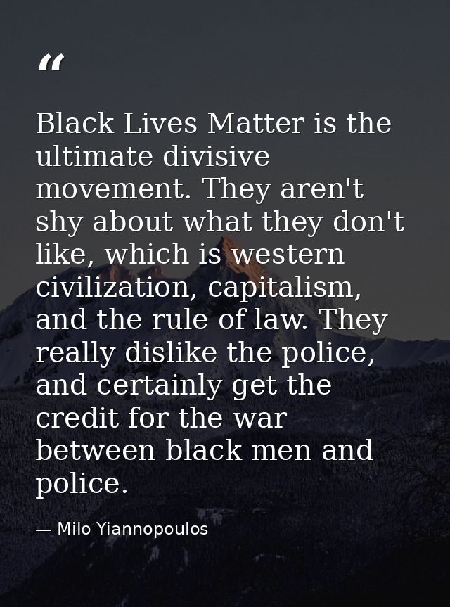 Black Lives Matter is the ultimate divisive movement. They aren't shy about what they don't like, which is western civil — Milo Yiannopoulos