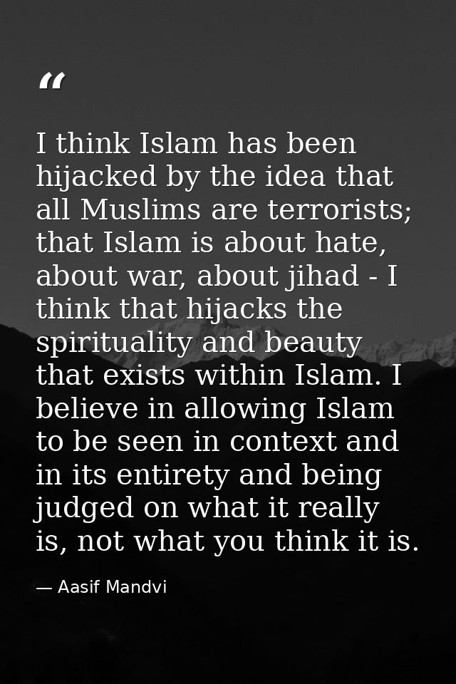 I think Islam has been hijacked by the idea that all Muslims are terrorists; that Islam is about hate, about war, about  — Aasif Mandvi