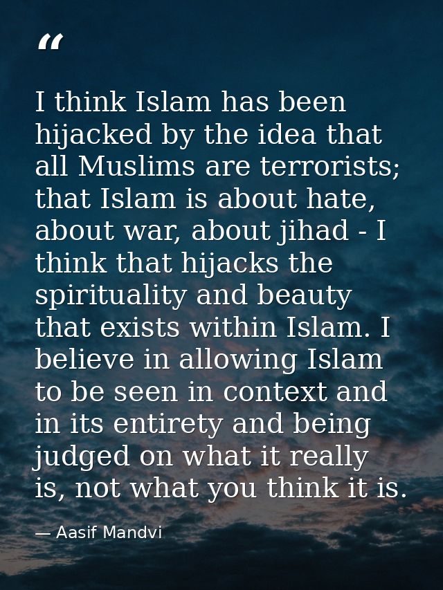 I think Islam has been hijacked by the idea that all Muslims are terrorists; that Islam is about hate, about war, about  — Aasif Mandvi