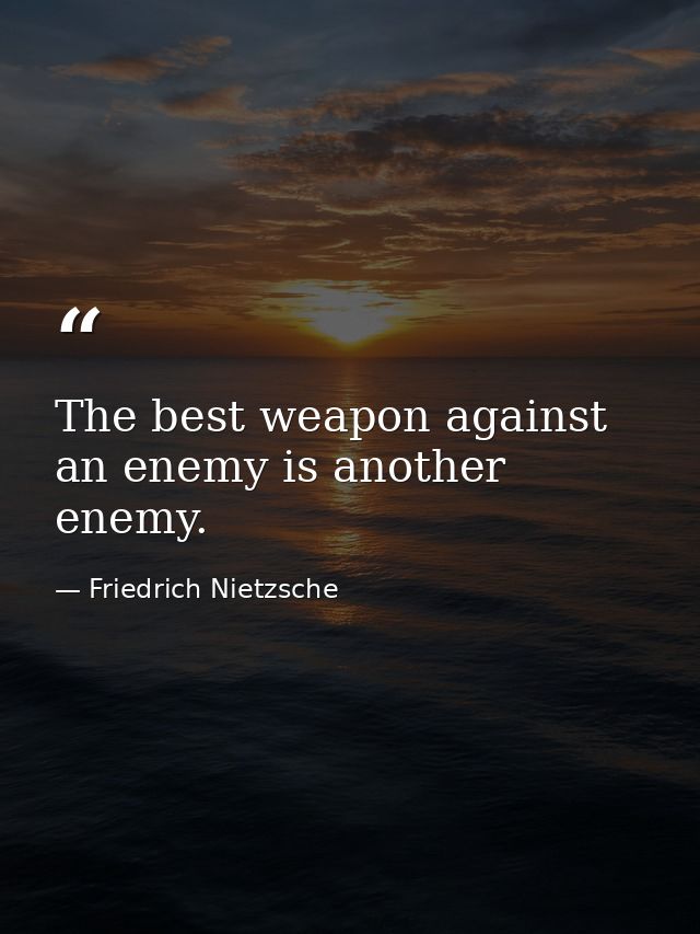 The best weapon against an enemy is another enemy. — Friedrich Nietzsche