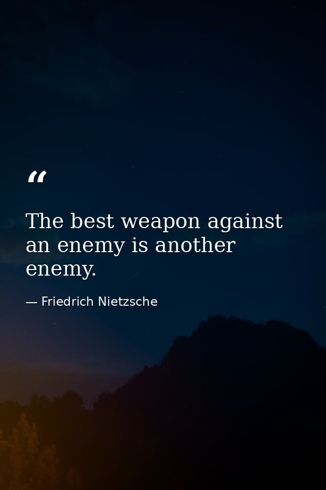The best weapon against an enemy is another enemy. — Friedrich Nietzsche